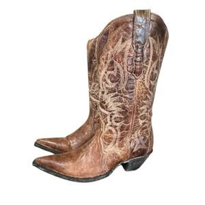 Rudel Brown Embroidered Western Pointed Toe Heeled Boots Style 2195 Size 7.5 E